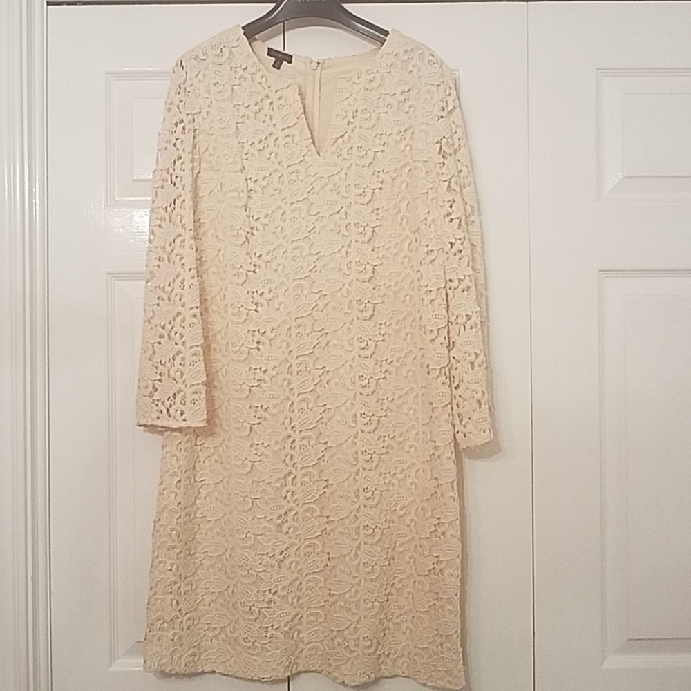 EUC Talbots Ivory Trellis Floral Lace Shift Dress